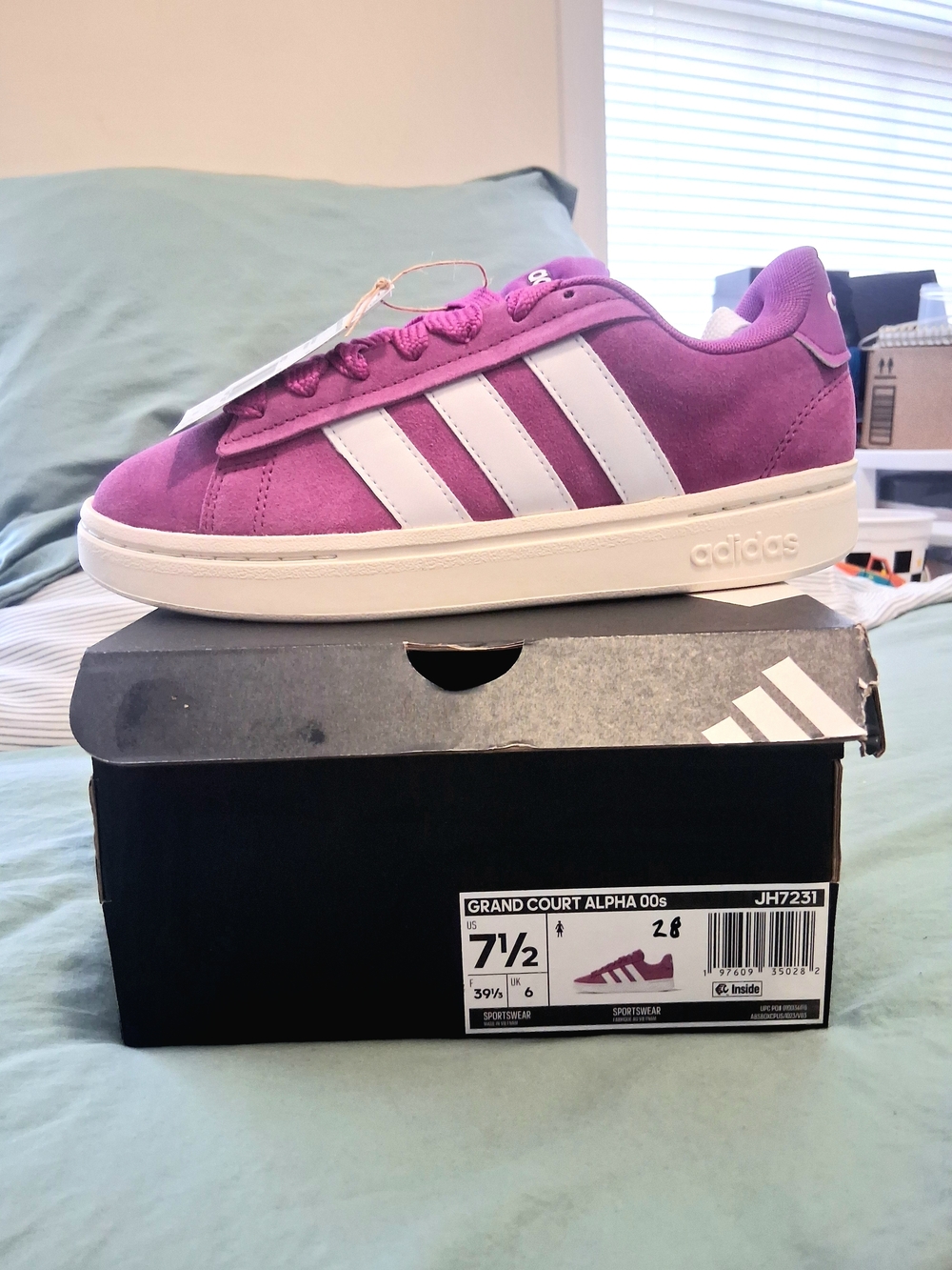 adidas Grand Court Purple Suede Sneakers with White Stripes